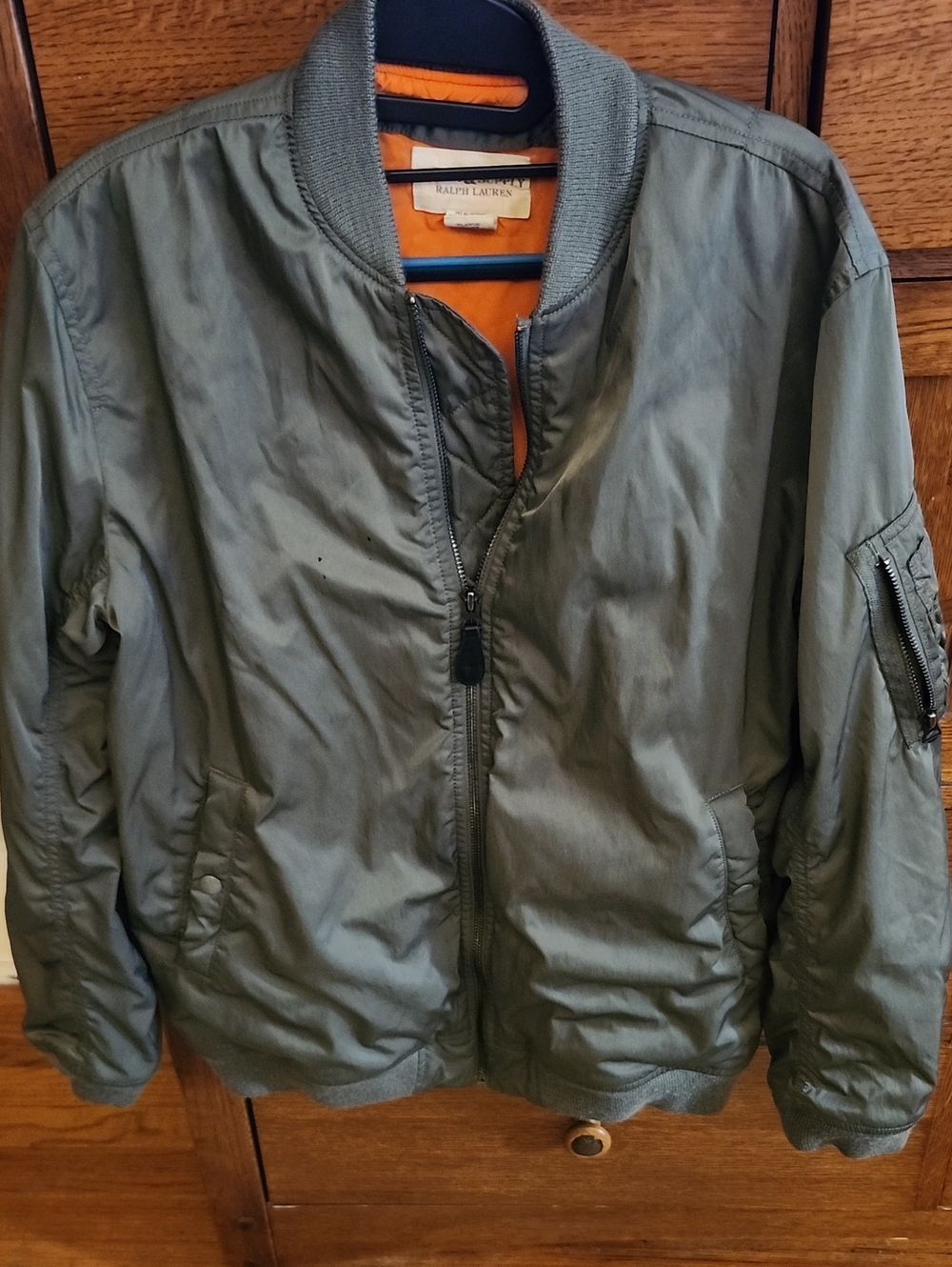 Ralph Lauren Olive Green Bomber Jacket with Orange Interior